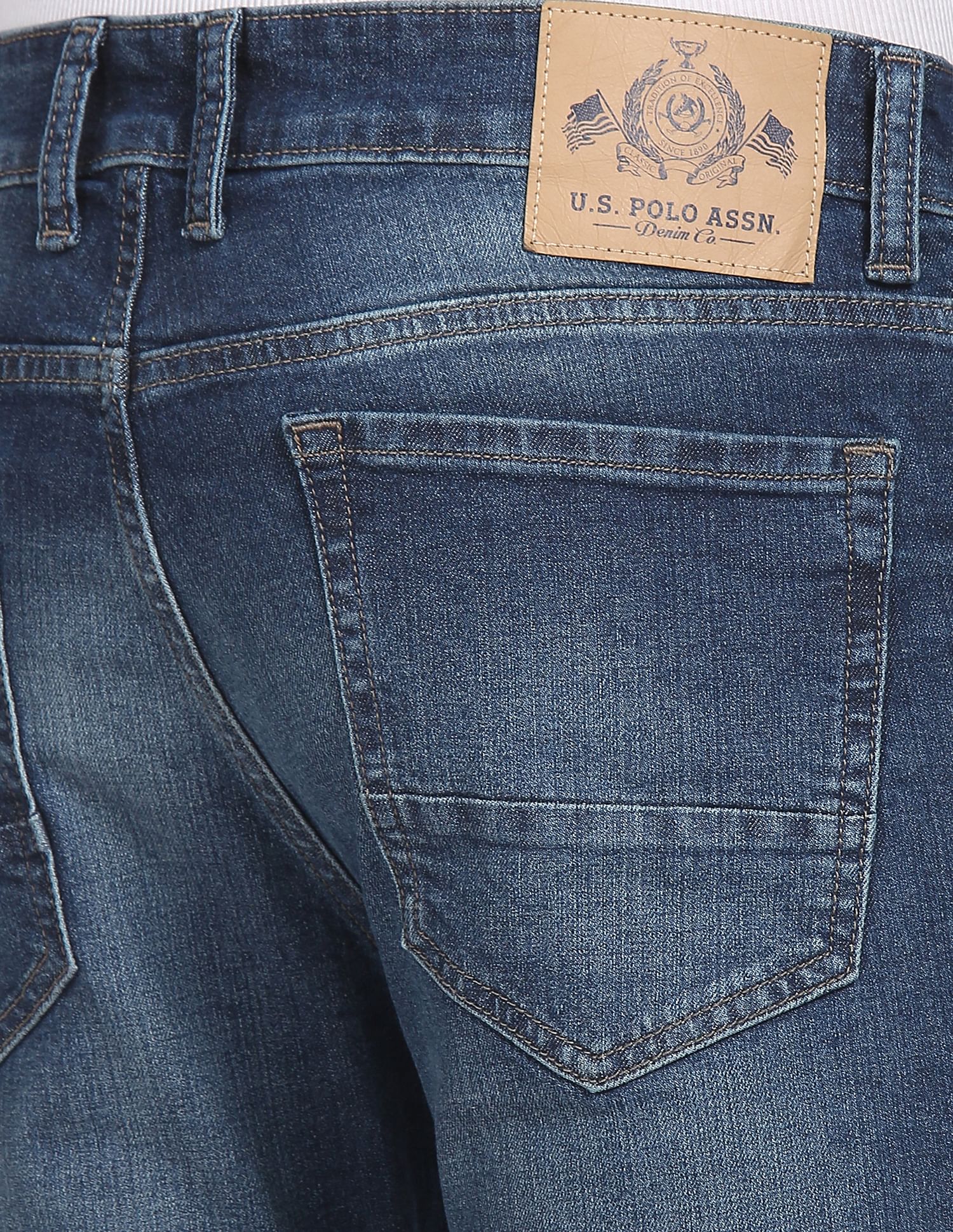 Stone Wash Brandon Slim Tapered Fit Jeans Dark Blue - U.S. POLO ASSN. | Large