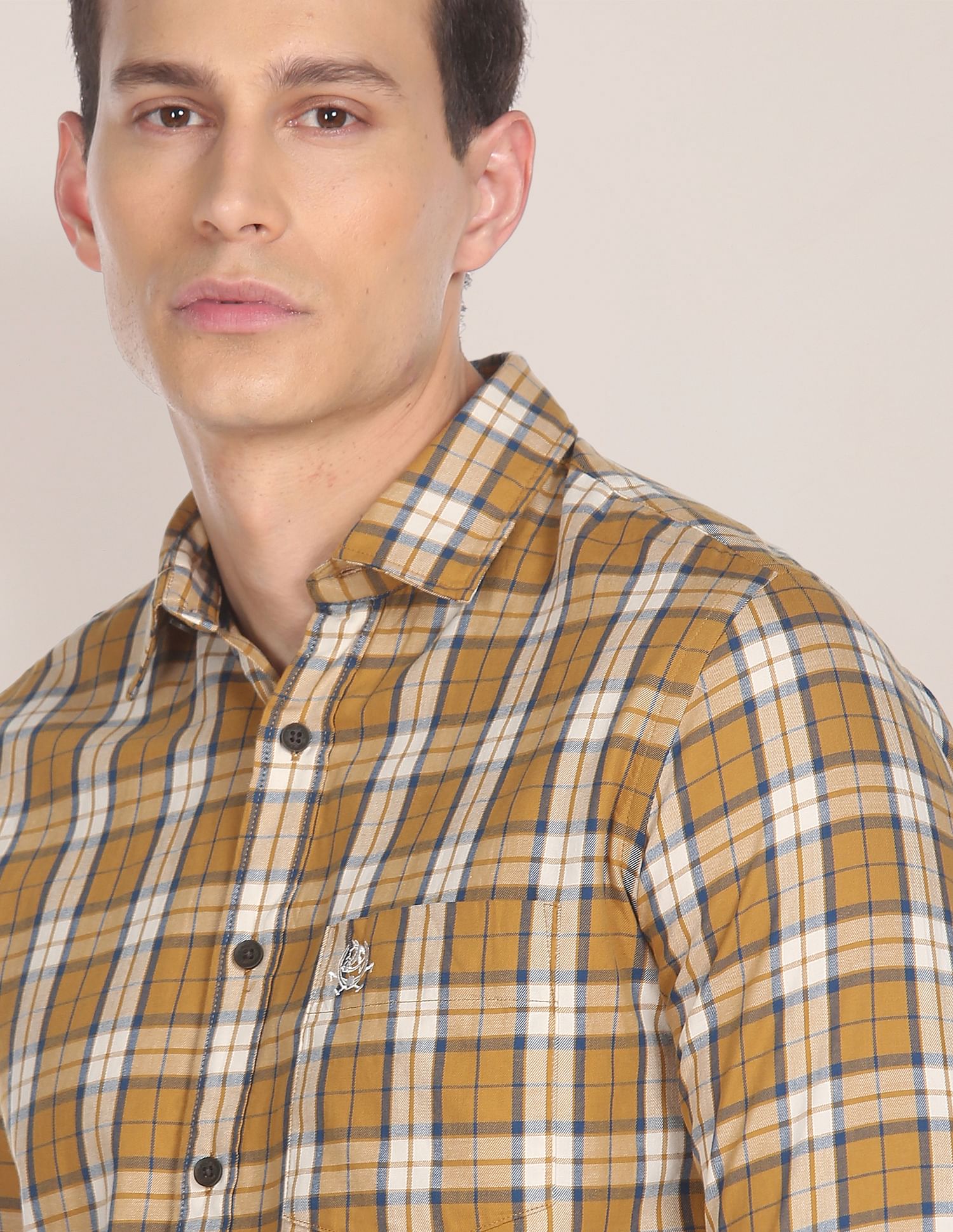 Men Mustard Regular Fit Check Casual Shirt Mustard - U.S. POLO ASSN. | Large