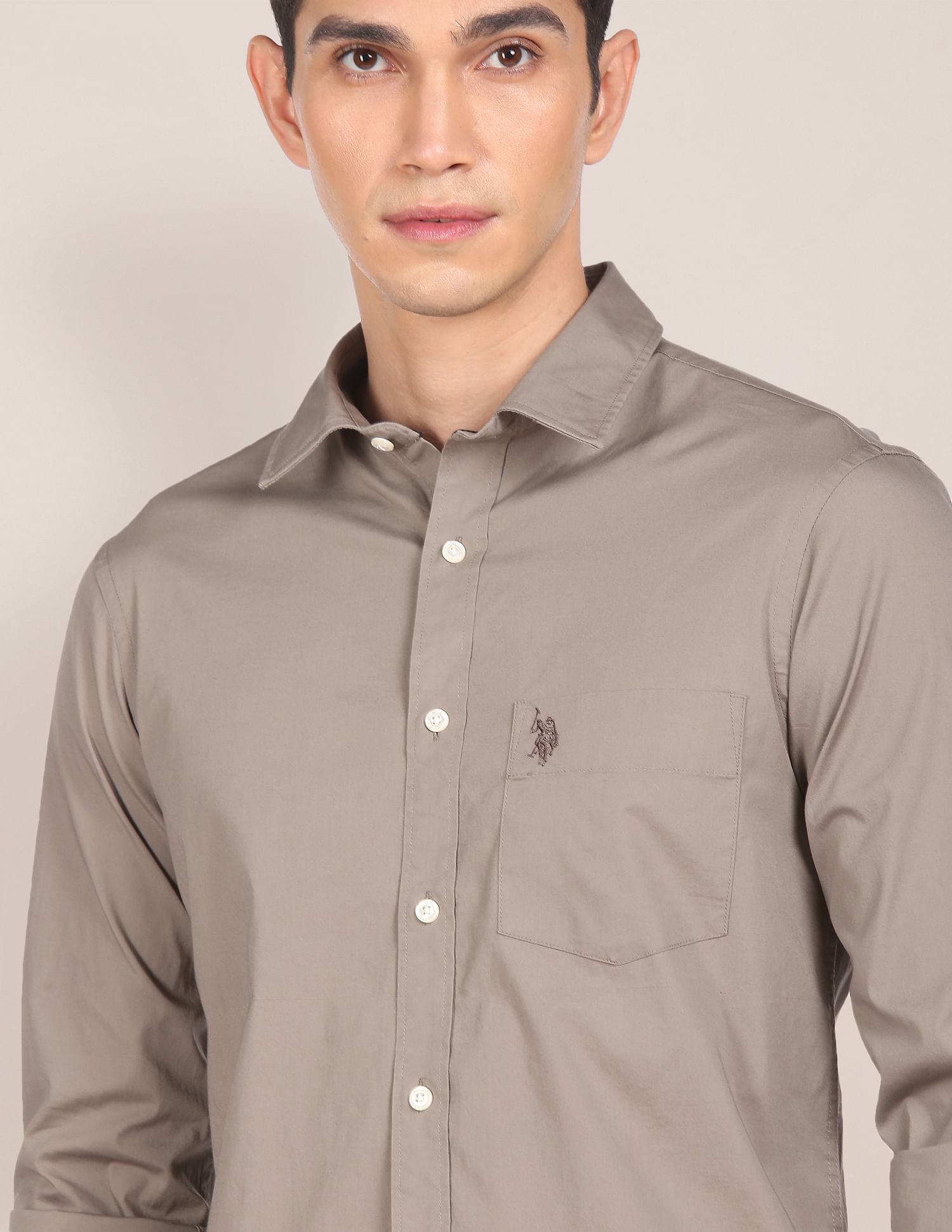 Regular Fit Solid Casual Shirt Stone - U.S. Polo Assn. India | Large
