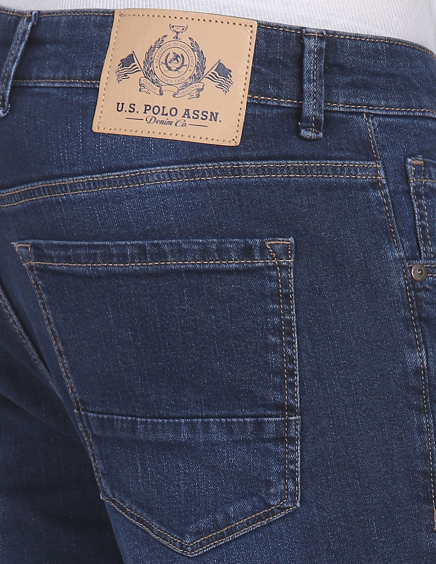 Brandon Slim Tapered Fit Stone Wash Jeans Dark Blue - U.S. Polo Assn. India | Large